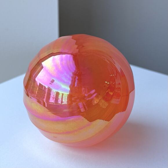 Glass Eye Studio Hand Blown Pink / Orange Twist Ornament Globe GES Seattle 3.5” - Picture 5 of 5